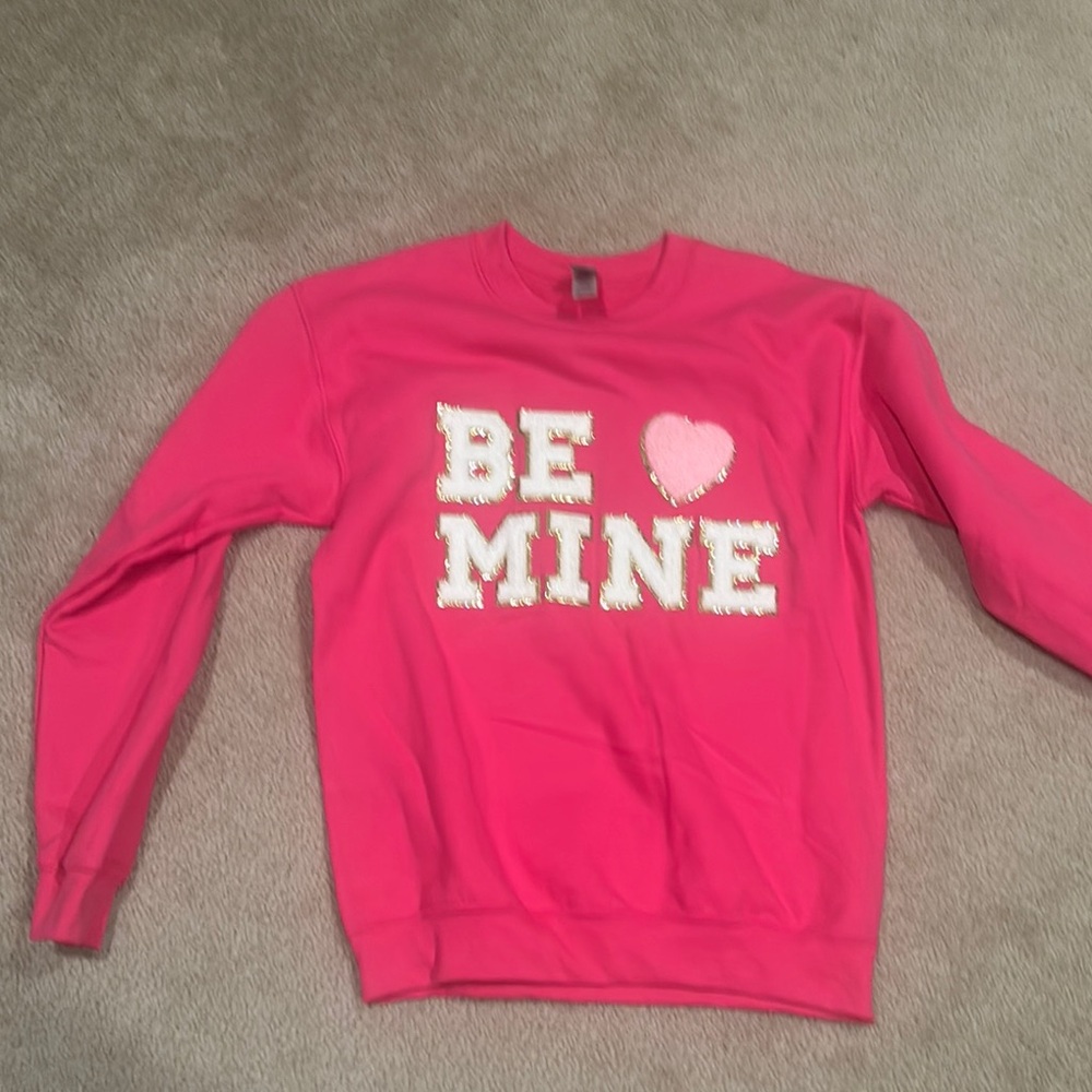 Pink 'Be Mine' Sweatshirt Chenille Letters